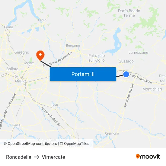 Roncadelle to Vimercate map