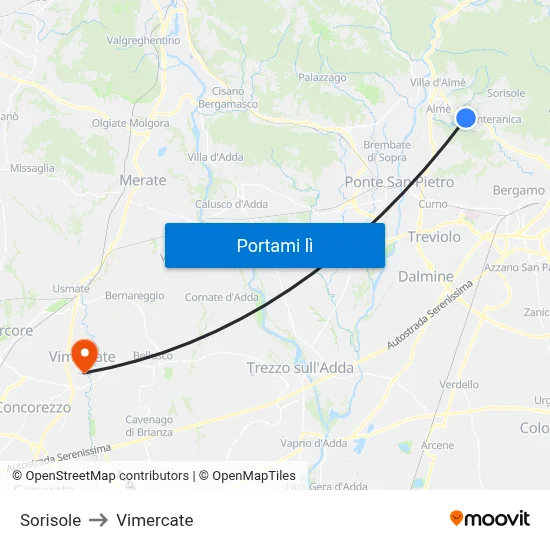 Sorisole to Vimercate map