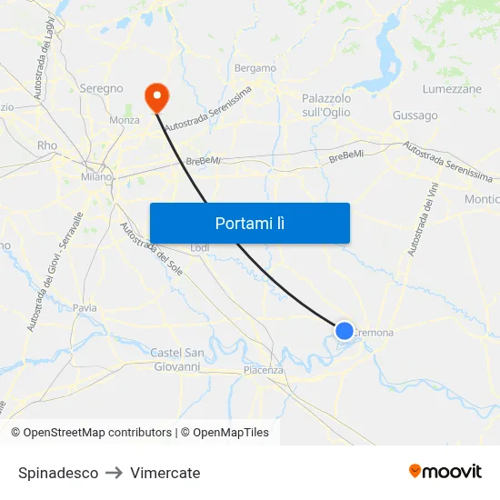 Spinadesco to Vimercate map