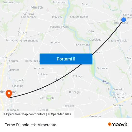 Terno D' Isola to Vimercate map
