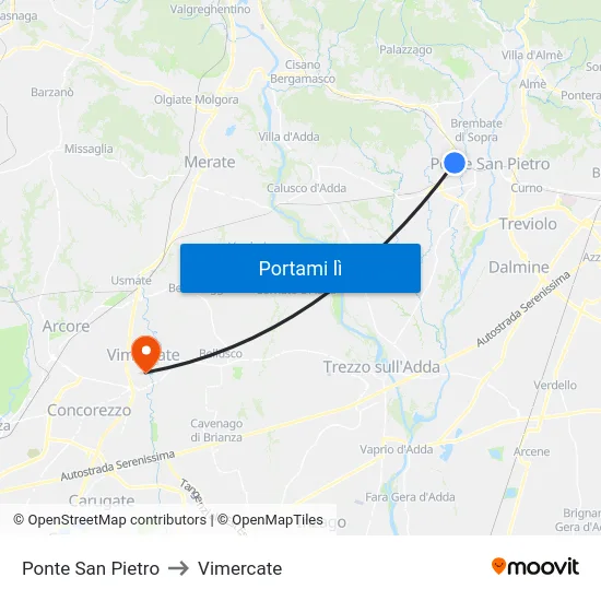 Ponte San Pietro to Vimercate map