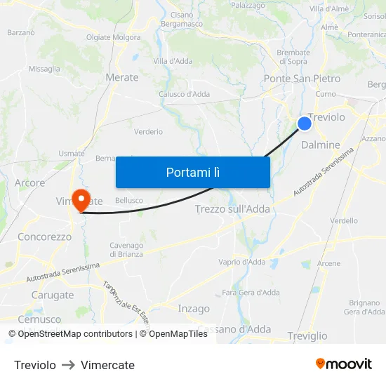 Treviolo to Vimercate map