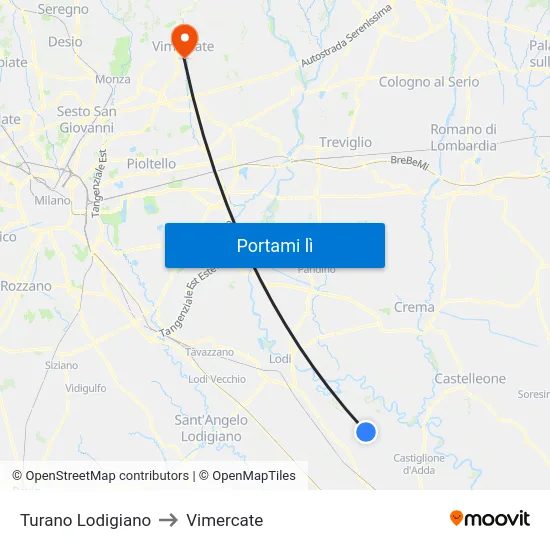 Turano Lodigiano to Vimercate map