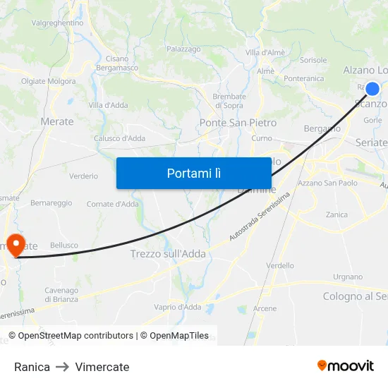 Ranica to Vimercate map