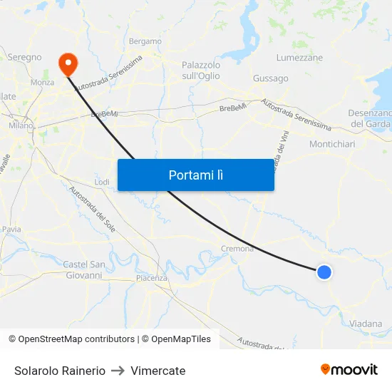 Solarolo Rainerio to Vimercate map