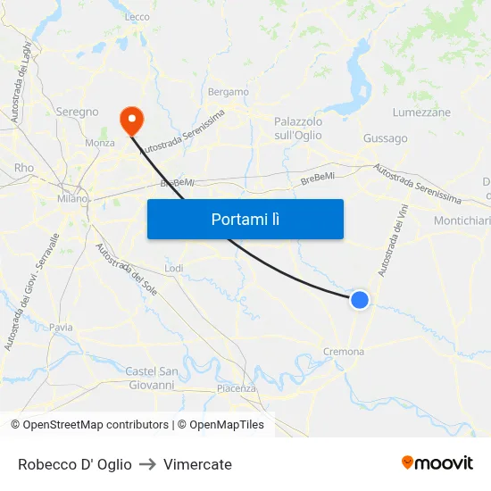 Robecco D' Oglio to Vimercate map