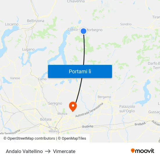 Andalo Valtellino to Vimercate map