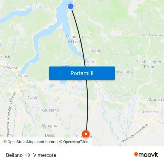 Bellano to Vimercate map