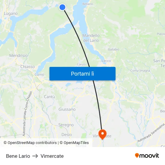 Bene Lario to Vimercate map