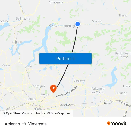 Ardenno to Vimercate map
