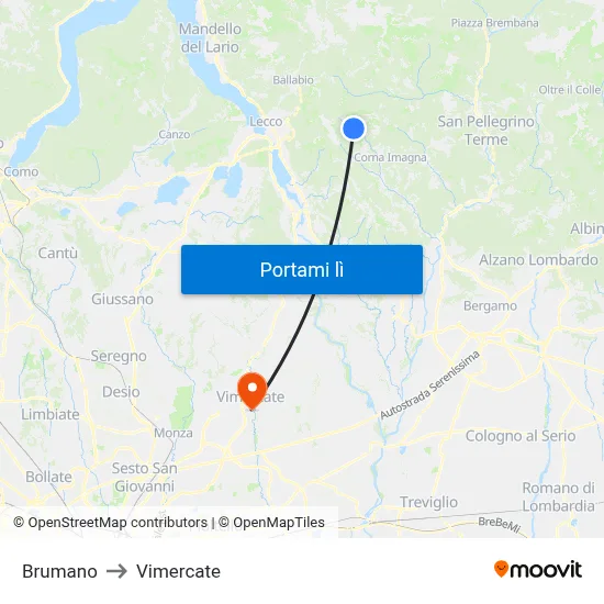 Brumano to Vimercate map