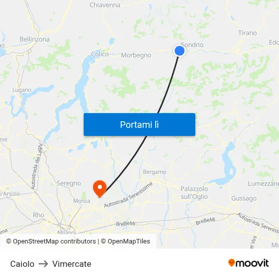Caiolo to Vimercate map