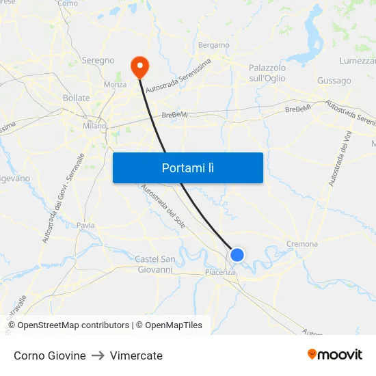 Corno Giovine to Vimercate map