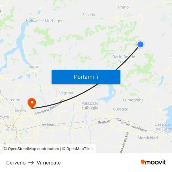 Cerveno to Vimercate map
