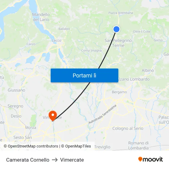 Camerata Cornello to Vimercate map