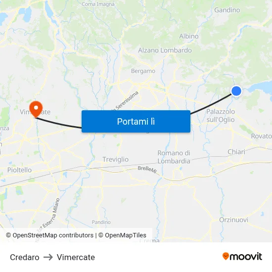 Credaro to Vimercate map