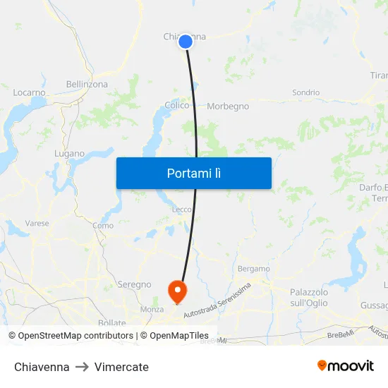 Chiavenna to Vimercate map