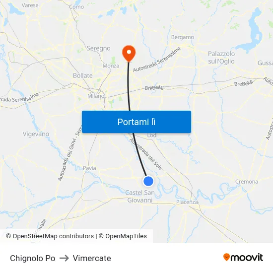 Chignolo Po to Vimercate map