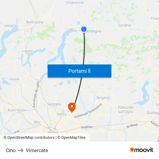 Cino to Vimercate map