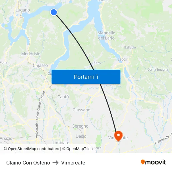 Claino Con Osteno to Vimercate map