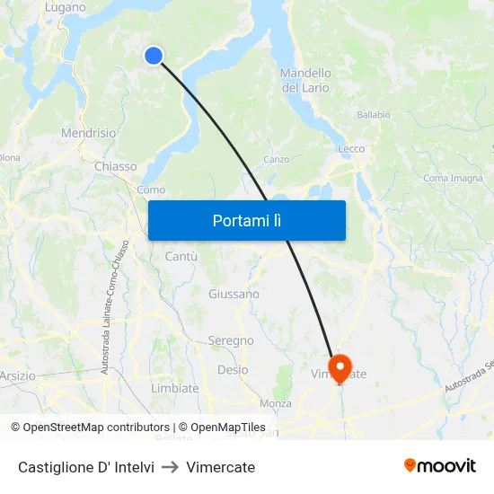 Castiglione D' Intelvi to Vimercate map