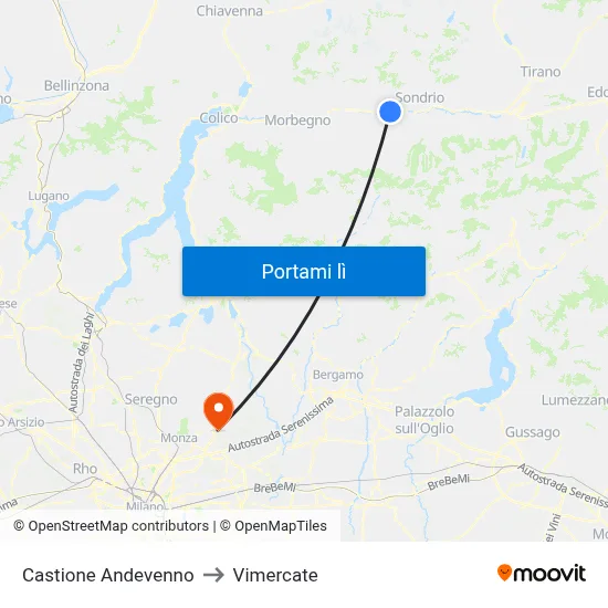 Castione Andevenno to Vimercate map