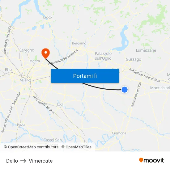 Dello to Vimercate map