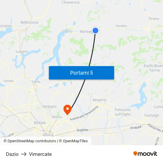 Dazio to Vimercate map
