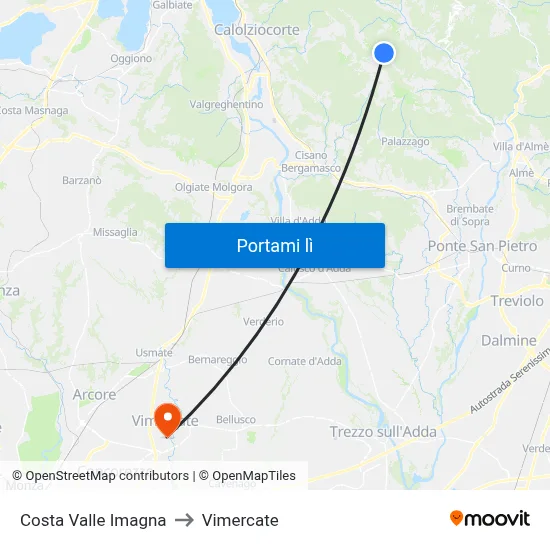 Costa Valle Imagna to Vimercate map