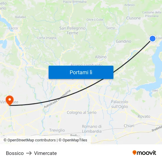 Bossico to Vimercate map