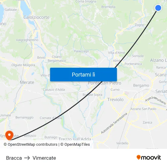 Bracca to Vimercate map