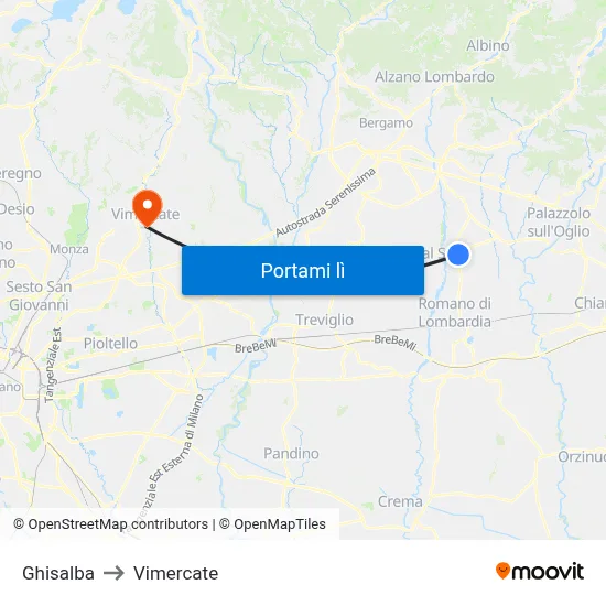 Ghisalba to Vimercate map