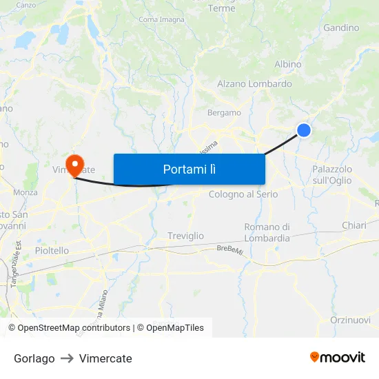 Gorlago to Vimercate map