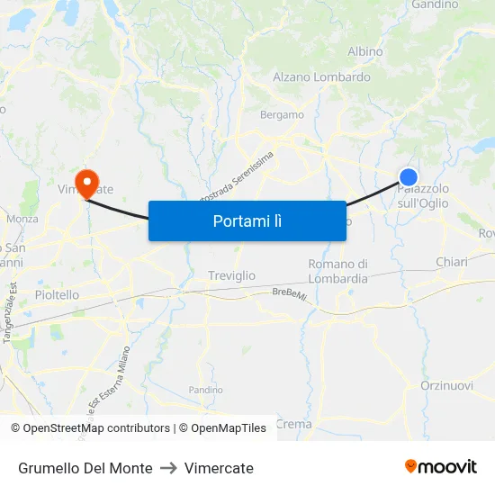 Grumello Del Monte to Vimercate map