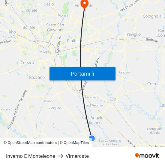 Inverno E Monteleone to Vimercate map