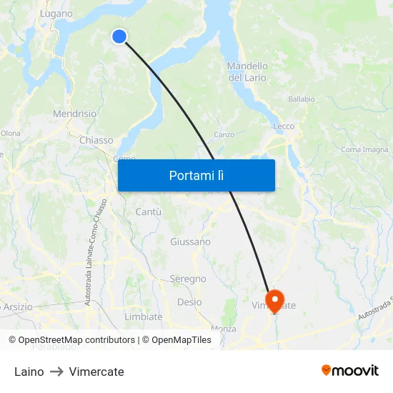 Laino to Vimercate map