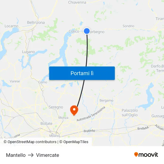 Mantello to Vimercate map