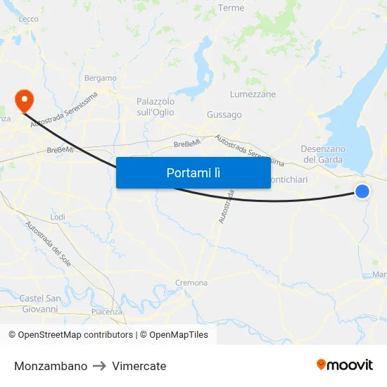 Monzambano to Vimercate map