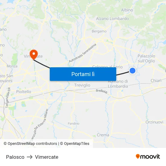 Palosco to Vimercate map
