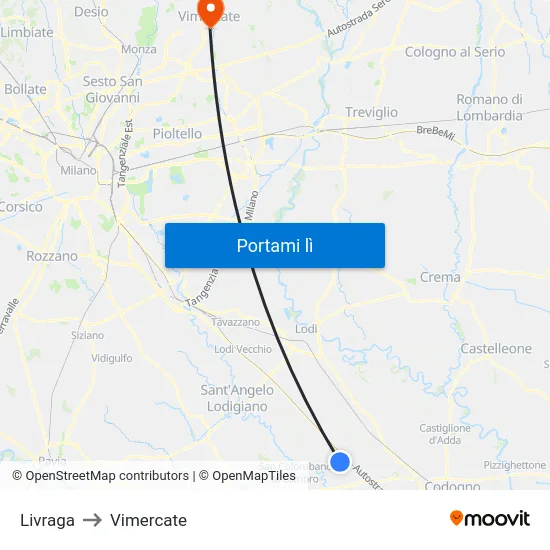 Livraga to Vimercate map