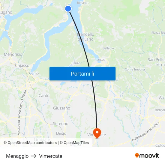 Menaggio to Vimercate map