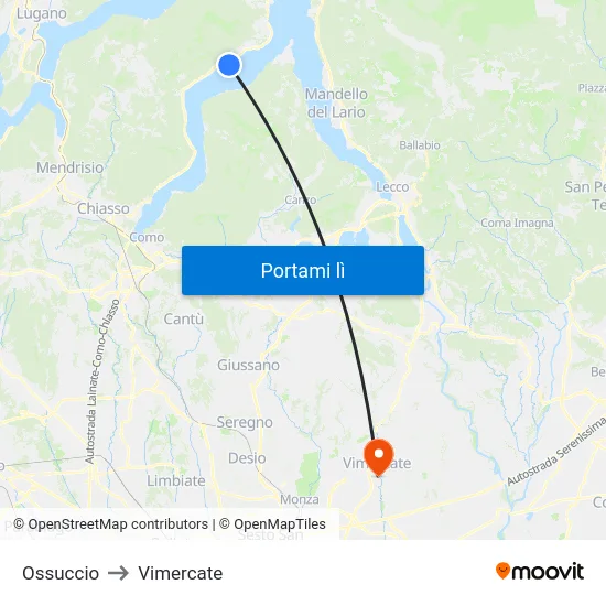 Ossuccio to Vimercate map