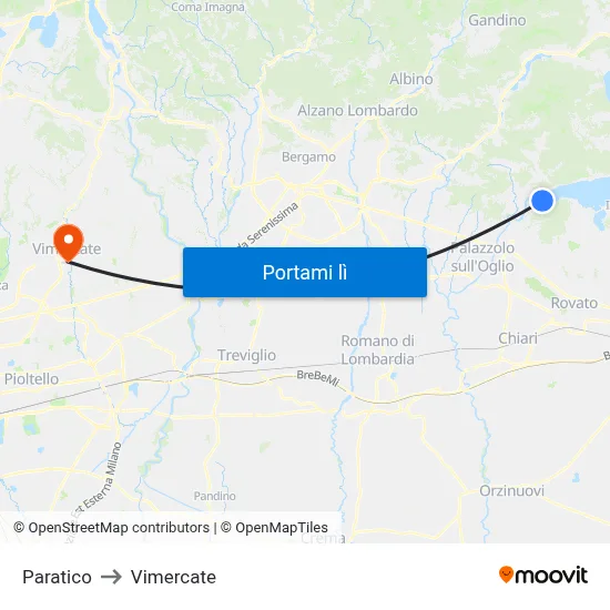 Paratico to Vimercate map