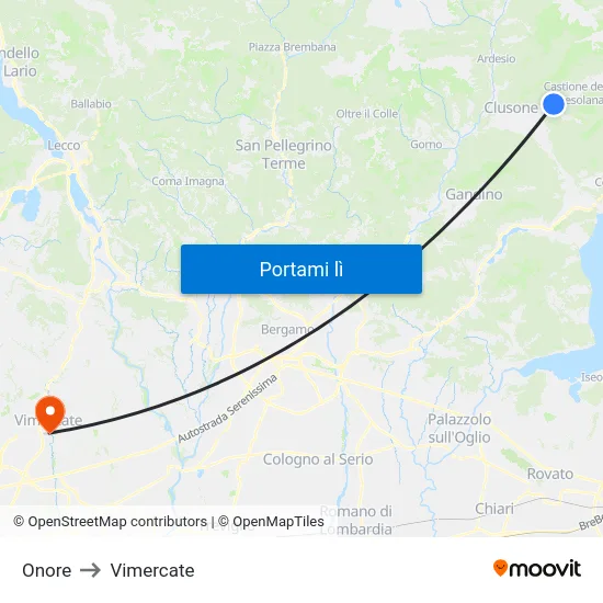 Onore to Vimercate map