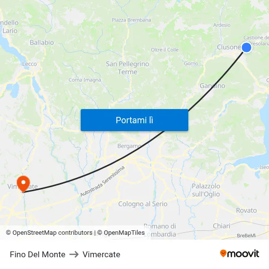 Fino Del Monte to Vimercate map