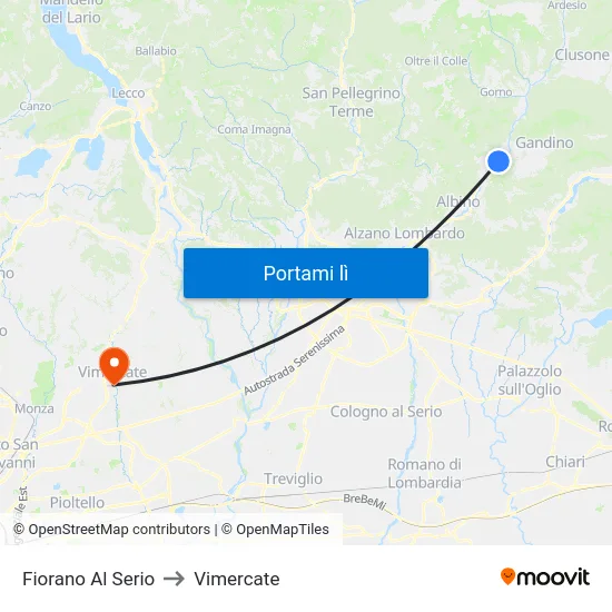 Fiorano Al Serio to Vimercate map