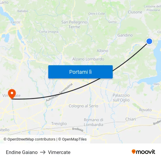 Endine Gaiano to Vimercate map