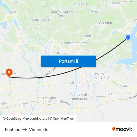 Fonteno to Vimercate map