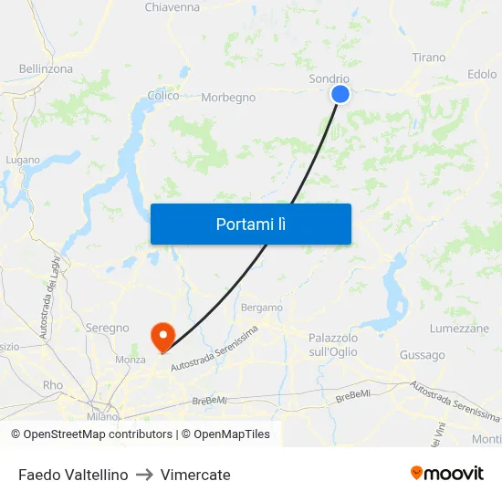Faedo Valtellino to Vimercate map