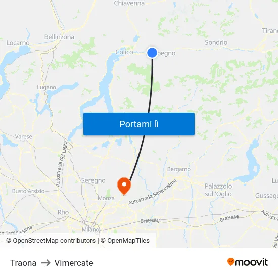 Traona to Vimercate map